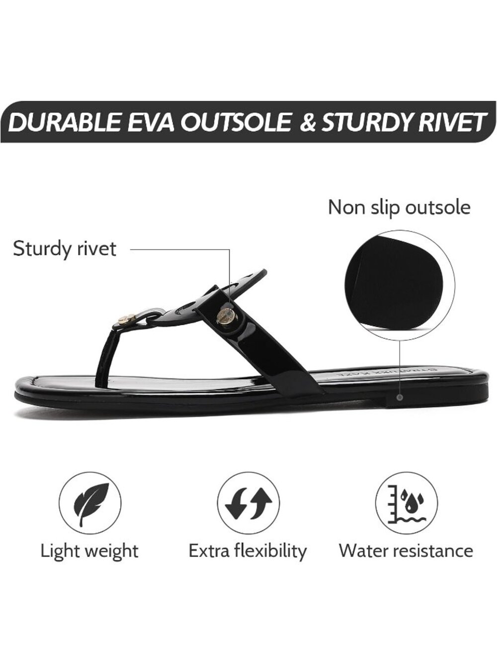 Women's Black Faux Leather Memory Foam Beach Slides Comfy Flipflop Flat Sandals - Picture 5 of 7